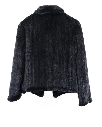 NEW BLACK KNITTED MINK BUTTON JACKET W/ WING COLLAR & STRAIGHT SLEEVES