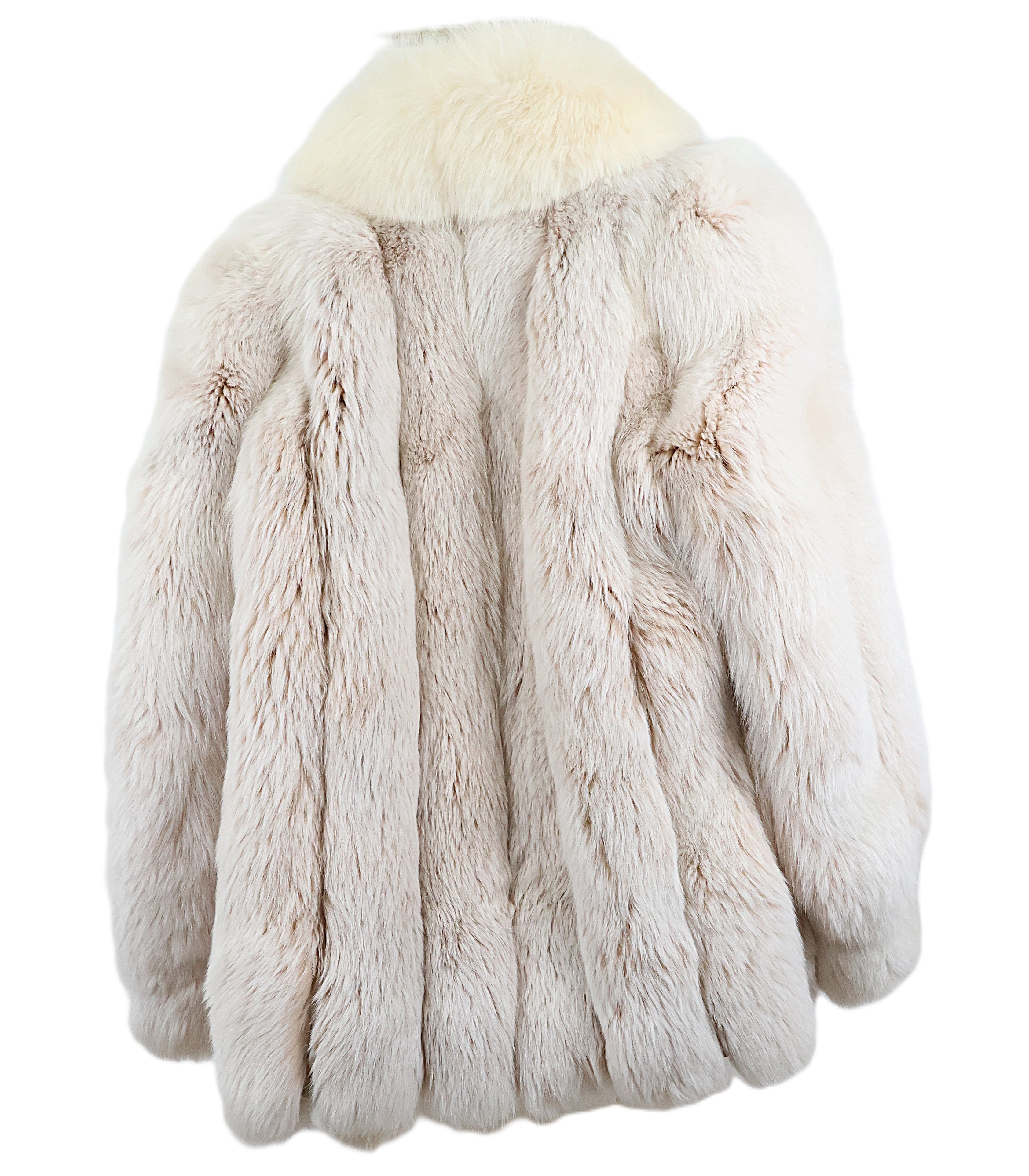 PRE-OWNED BLUSH DYED FOX JACKET W/WHITE FOX SHAWL COLLAR & TUXEDO FRONT BANDED CUFFS