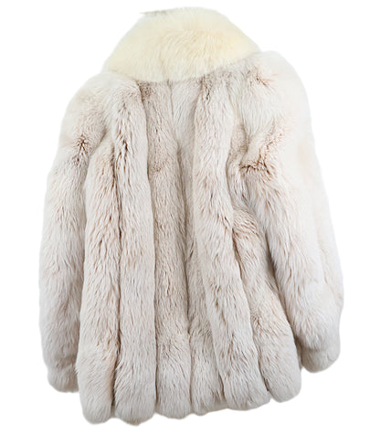 PRE-OWNED BLUSH DYED FOX JACKET W/WHITE FOX SHAWL COLLAR & TUXEDO FRONT BANDED CUFFS