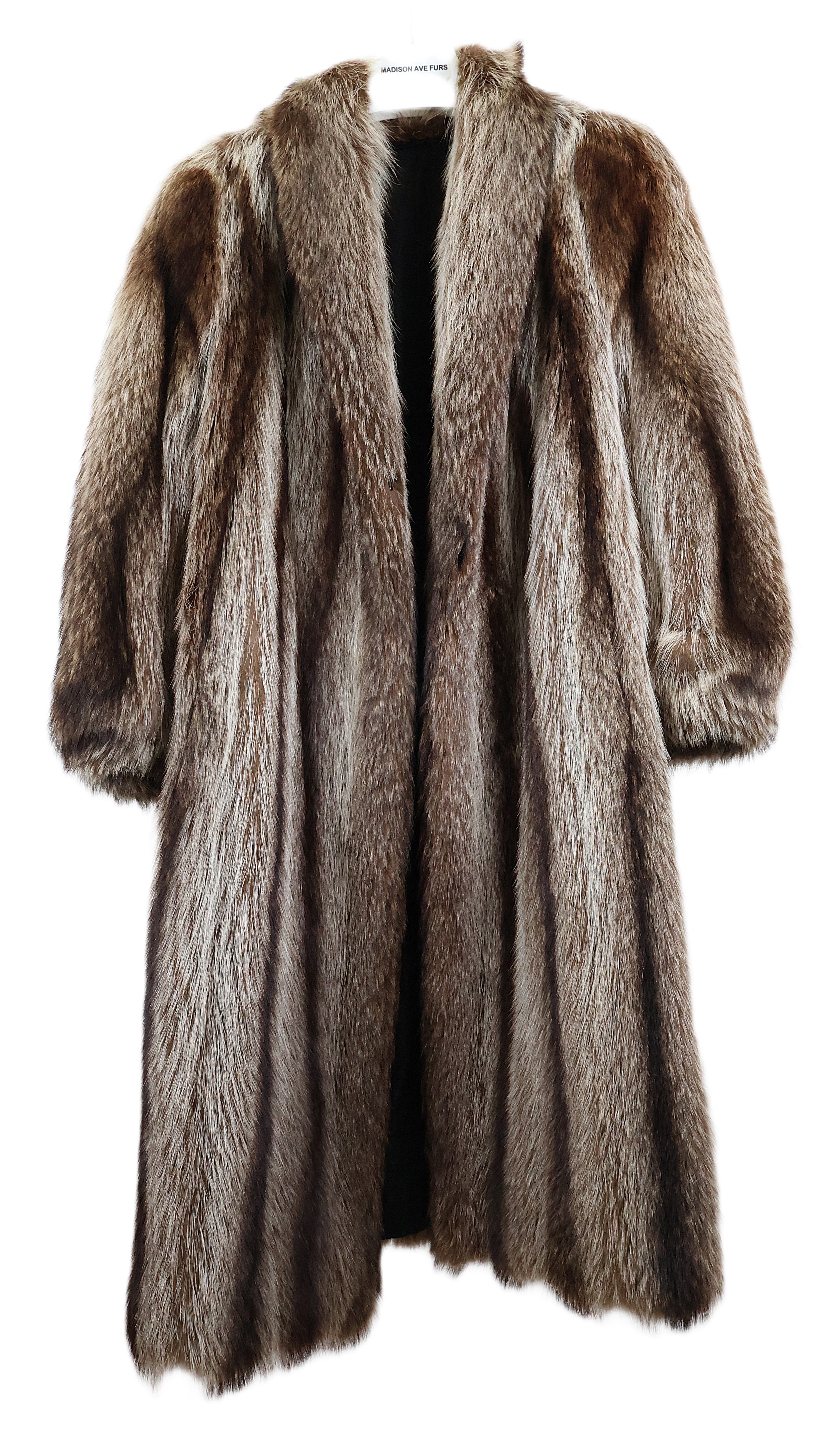 PRE-OWNED RACCOON COAT W/ SHAWL COLLAR & BANDED CUFF