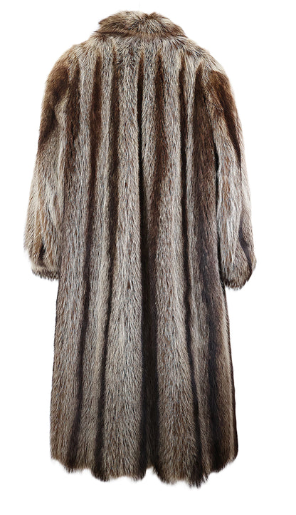 PRE-OWNED RACCOON COAT W/ SHAWL COLLAR & BANDED CUFF