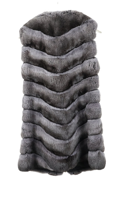 PRE-OWNED SMOKE DYED DIAGONAL CHINCHILLA COLLARLESS VEST