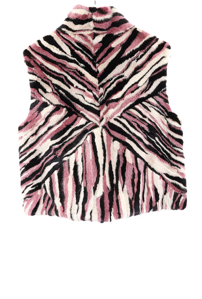 PRE-OWNED MULTI-COLORED DYED SECTION MINK CROPPED VEST W/ STAND UP COLLAR