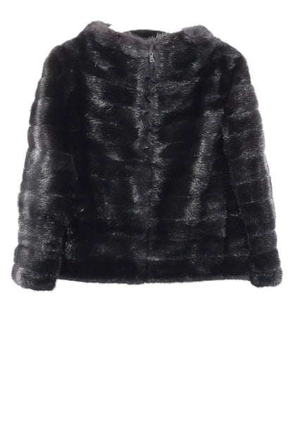PRE-OWNED BLACK DYED HORIZONTAL MINK JACKET W/BOAT NECK & STRAIGHT SLEEVES