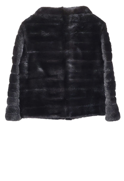 PRE-OWNED BLACK DYED HORIZONTAL MINK JACKET W/BOAT NECK & STRAIGHT SLEEVES