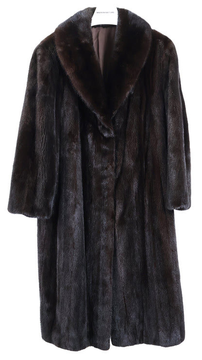 PRE-OWNED RANCH MINK COAT W/ SHAWL COLLAR & STRAIGHT SLEEVES