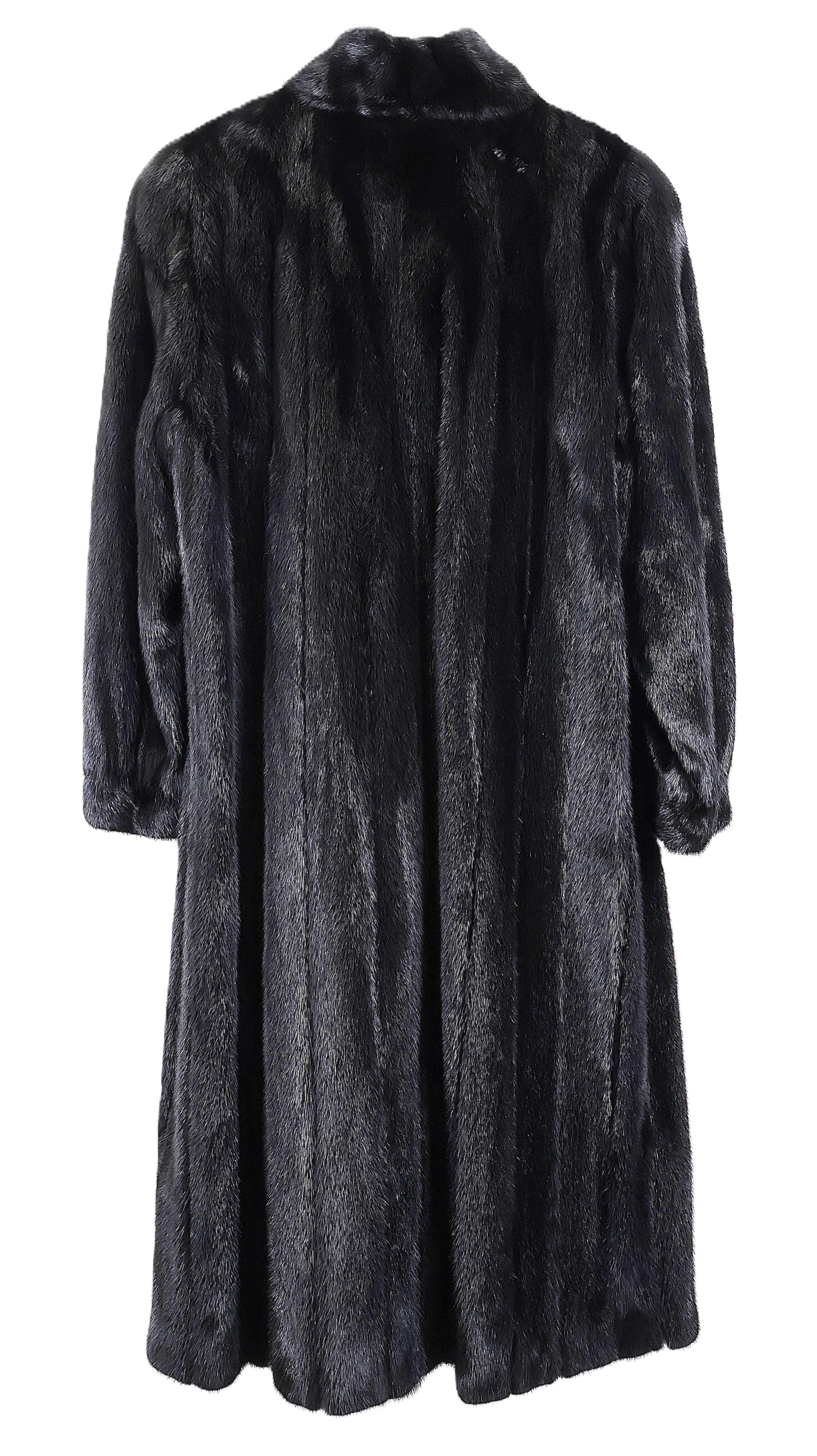 PRE-OWNED BLACK MINK COAT W/ STAND COLLAR & BRACELET CUFFS