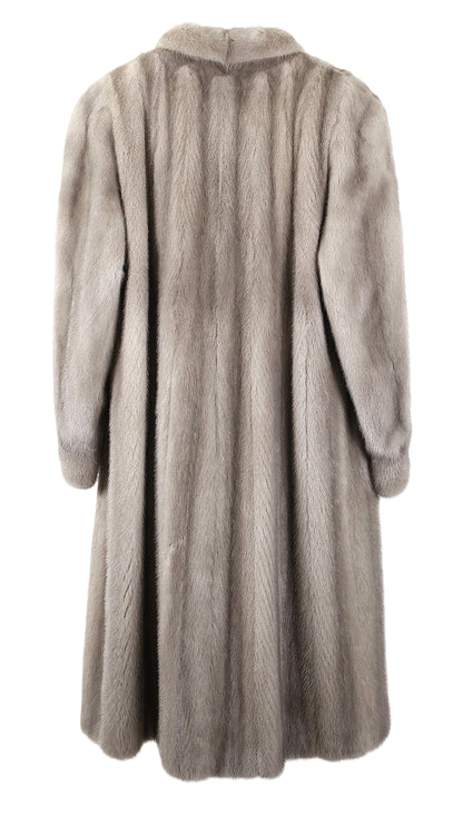 PRE-OWNED NATURAL SILVER BLUE MINK COAT W/ ROUNDED WING COLLAR & BRACELET CUFFS