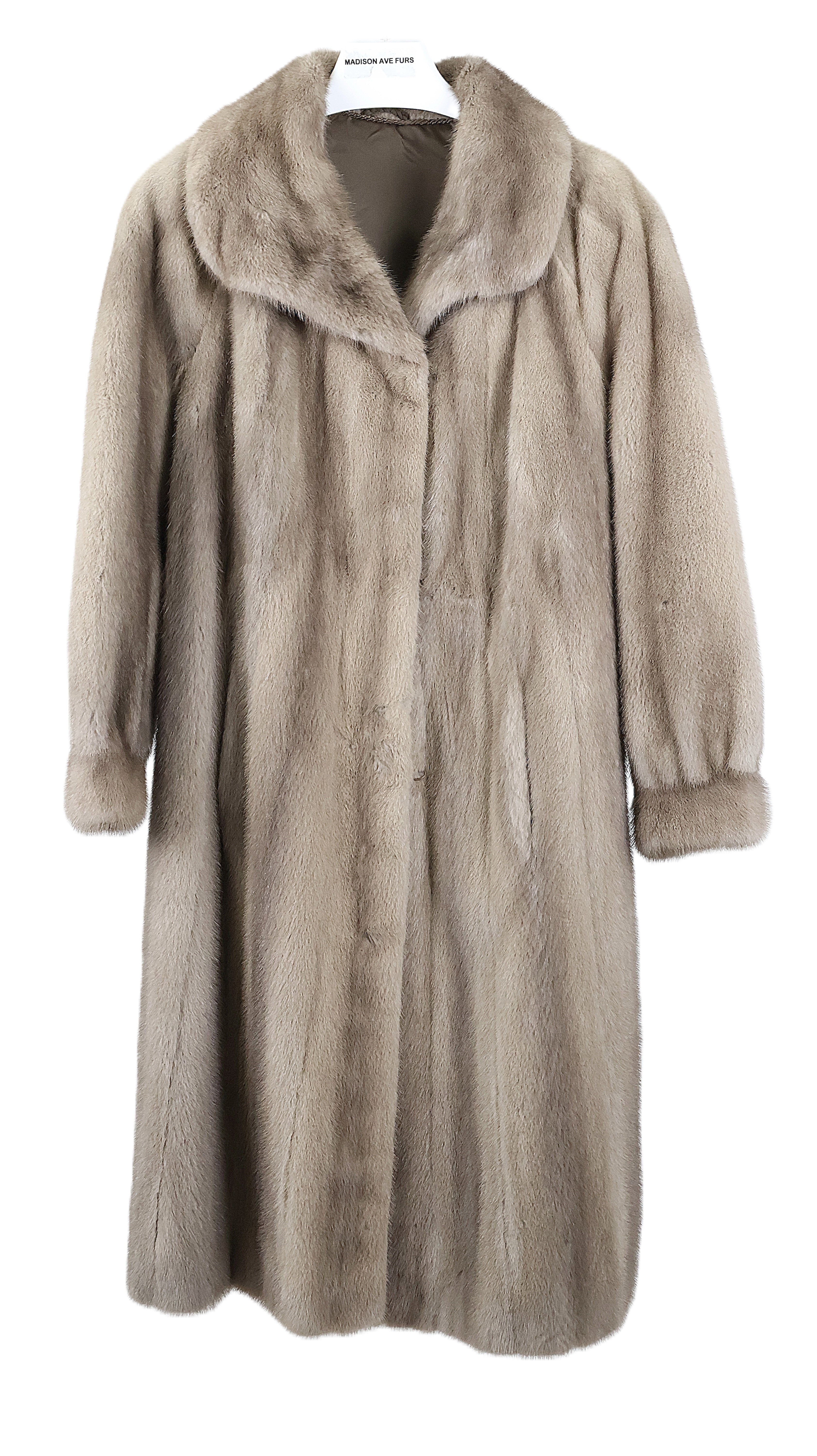 PRE-OWNED NATURAL SILVER BLUE MINK COAT W/ WING COLLAR & BRACELET SLEEVES