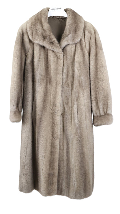 PRE-OWNED NATURAL SILVER BLUE MINK COAT W/ WING COLLAR & BRACELET SLEEVES