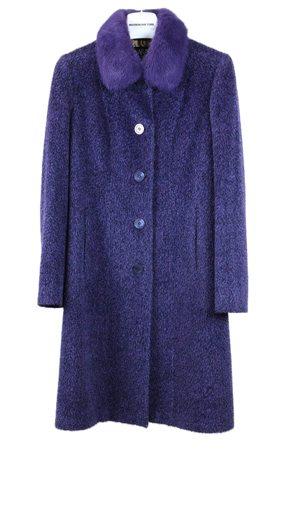 PRE-OWNED PURPLE DYED ALPACA/WOOL 7/8 COAT W/ PURPLE MINK WING COLLAR & STRAIGHT SLEEVES