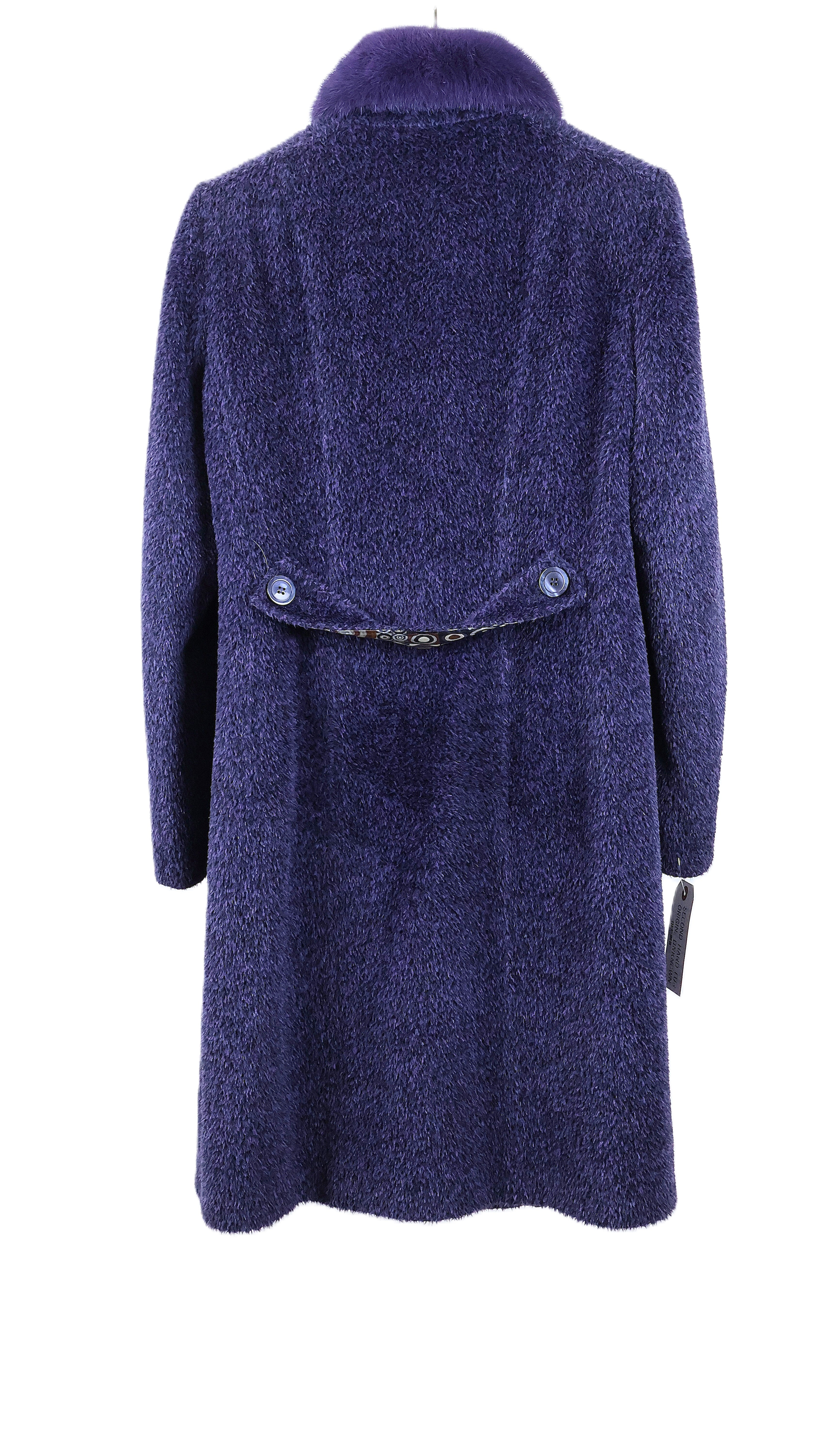 PRE-OWNED PURPLE DYED ALPACA/WOOL 7/8 COAT W/ PURPLE MINK WING COLLAR & STRAIGHT SLEEVES