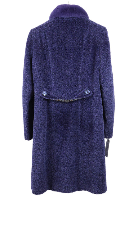 PRE-OWNED PURPLE DYED ALPACA/WOOL 7/8 COAT W/ PURPLE MINK WING COLLAR & STRAIGHT SLEEVES