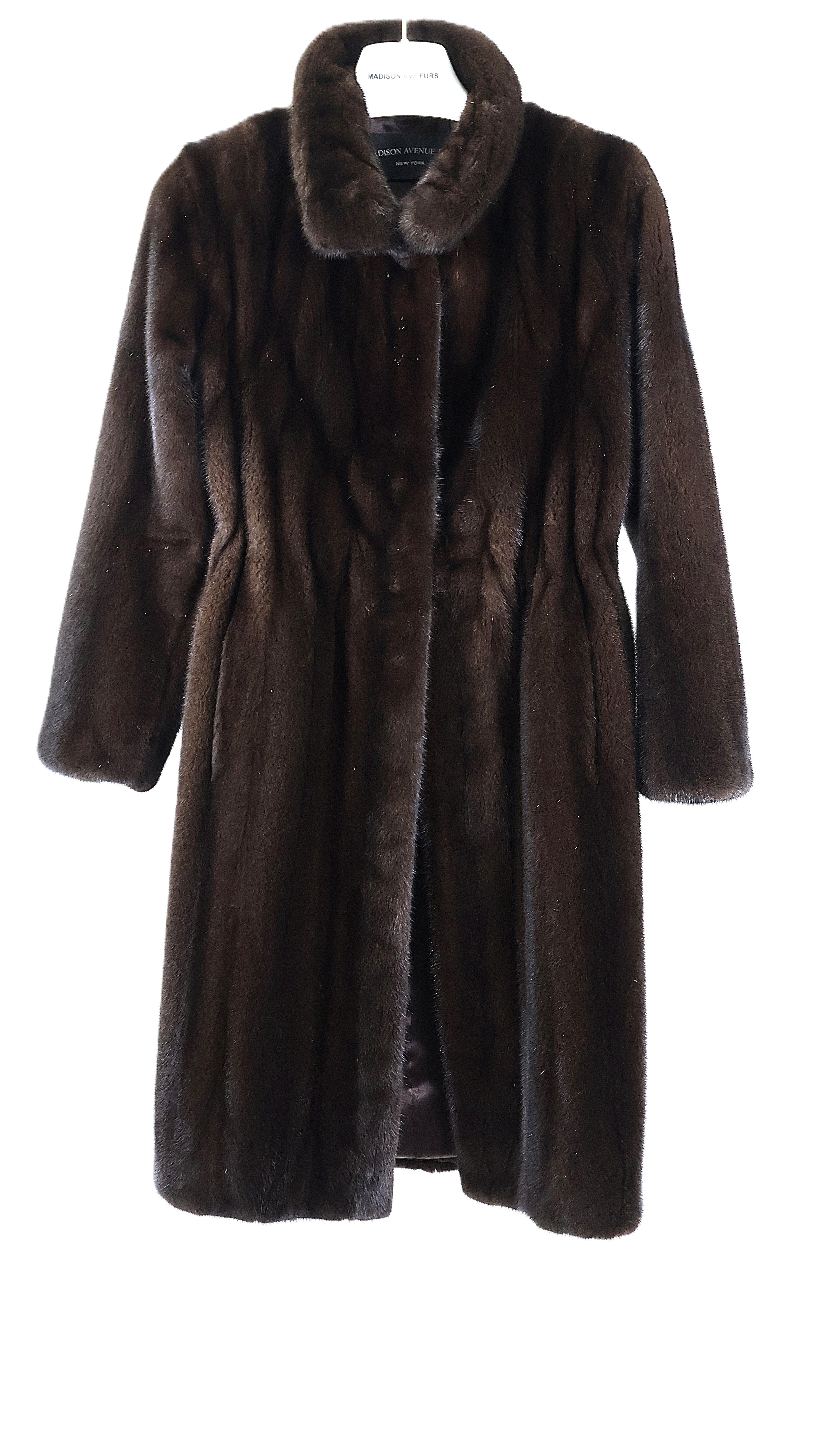 NEW MAHOGANY MINK 7/8 COAT W/ WING COLLAR, STRAIGHT SLEEVES & DRAWSTRING AT WAIST
