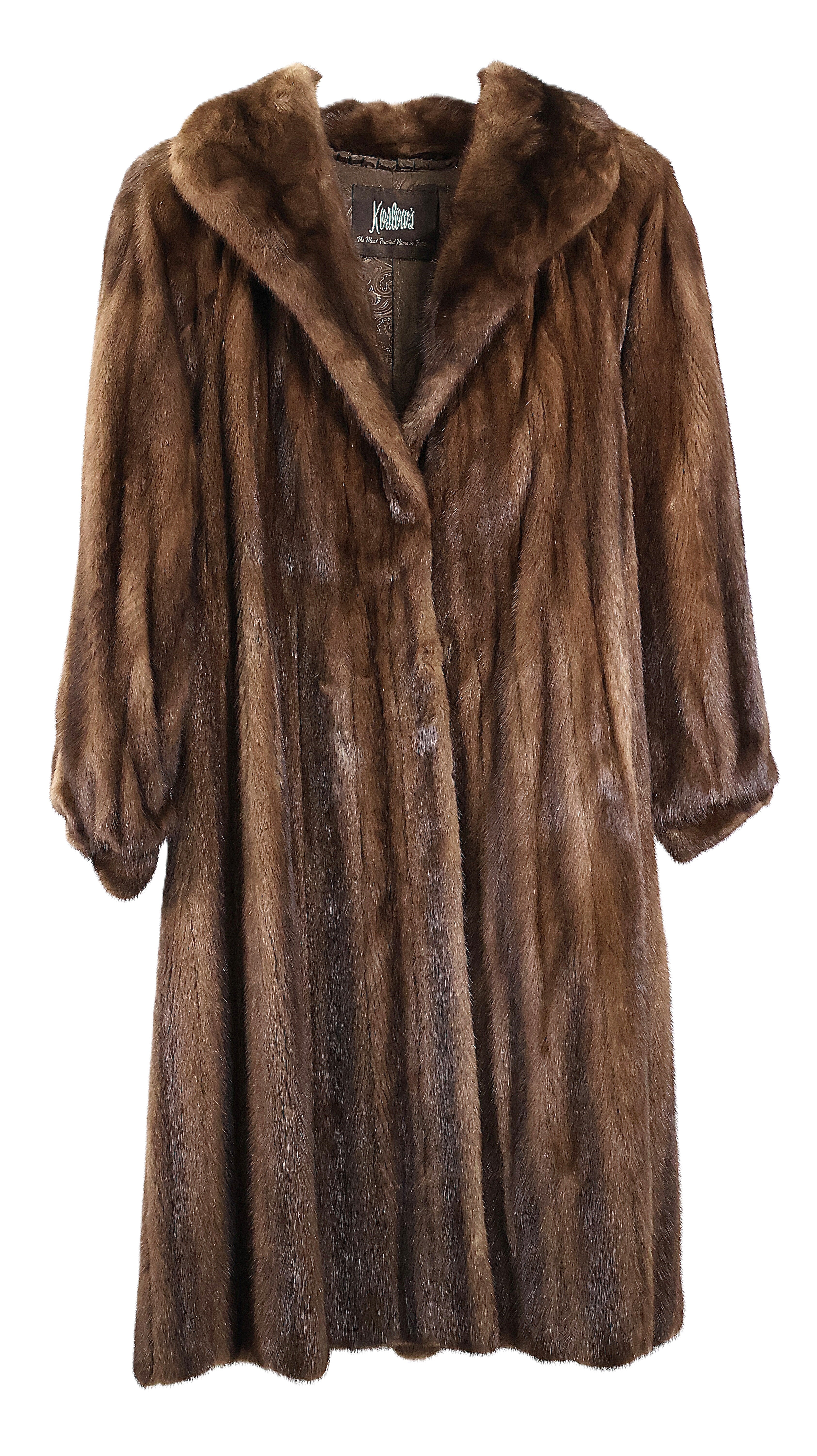 PRE-OWNED NATURAL DEMI BUFF MINK 7/8 COAT W/ WING COLLAR & BANDED CUFFS