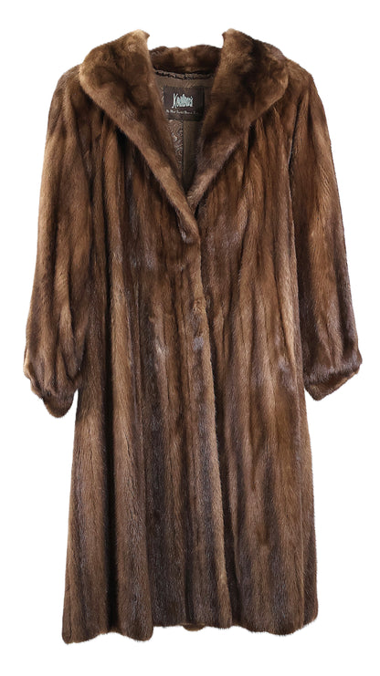 PRE-OWNED NATURAL DEMI BUFF MINK 7/8 COAT W/ WING COLLAR & BANDED CUFFS