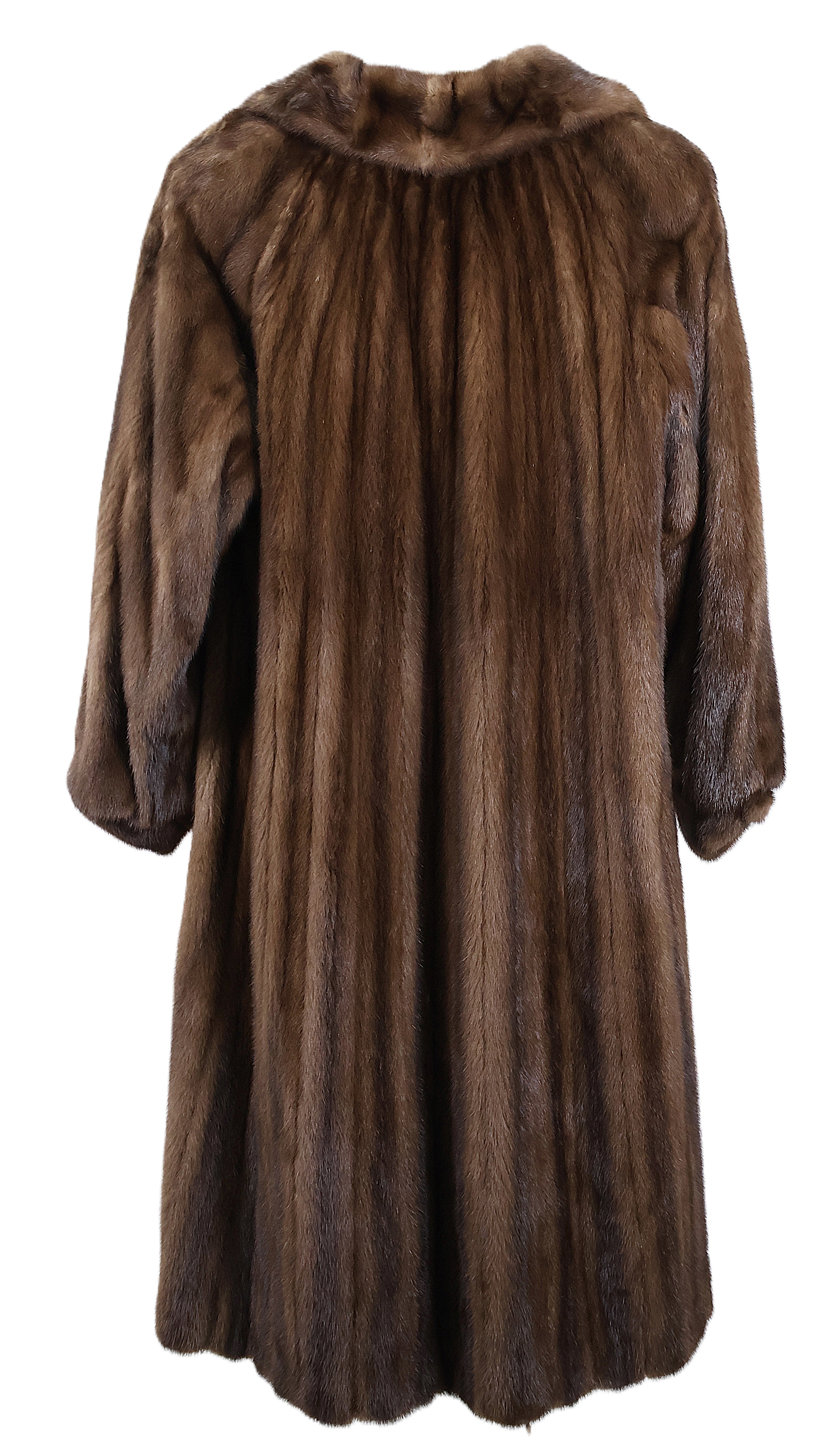 PRE-OWNED NATURAL DEMI BUFF MINK 7/8 COAT W/ WING COLLAR & BANDED CUFFS