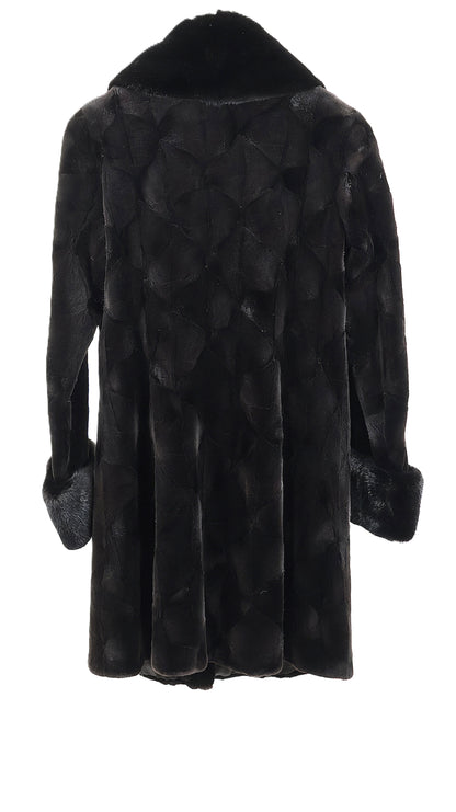 PRE-OWNED BLACK SHEARED MINK SECTION STROLLER W/ LONG HAIR MINK SHAWL COLLAR & TURN BACK CUFFS