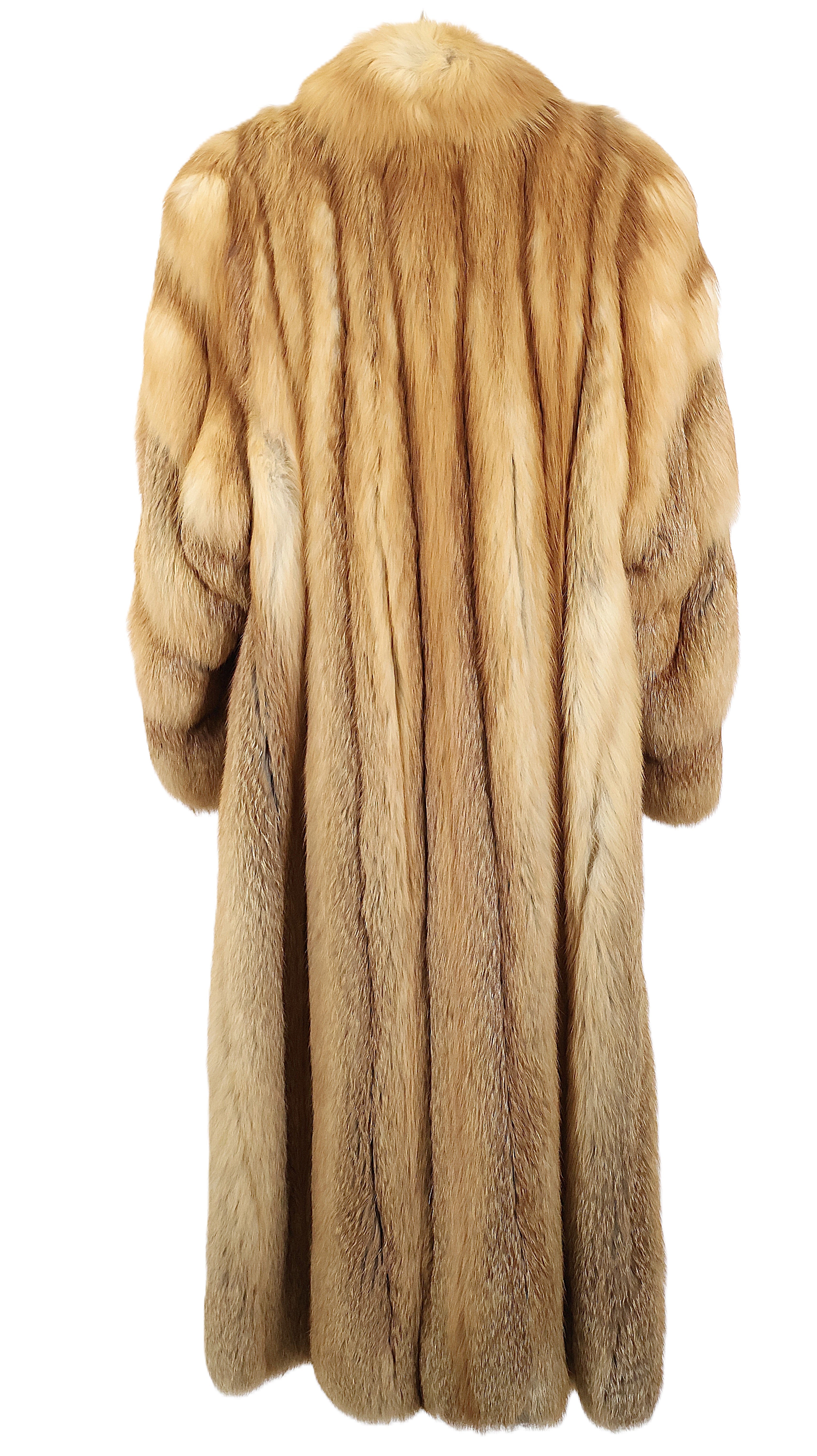 PRE-OWNED RED FOX COAT W/ WING COLLAR & DIAGONAL BAT SLEEVES