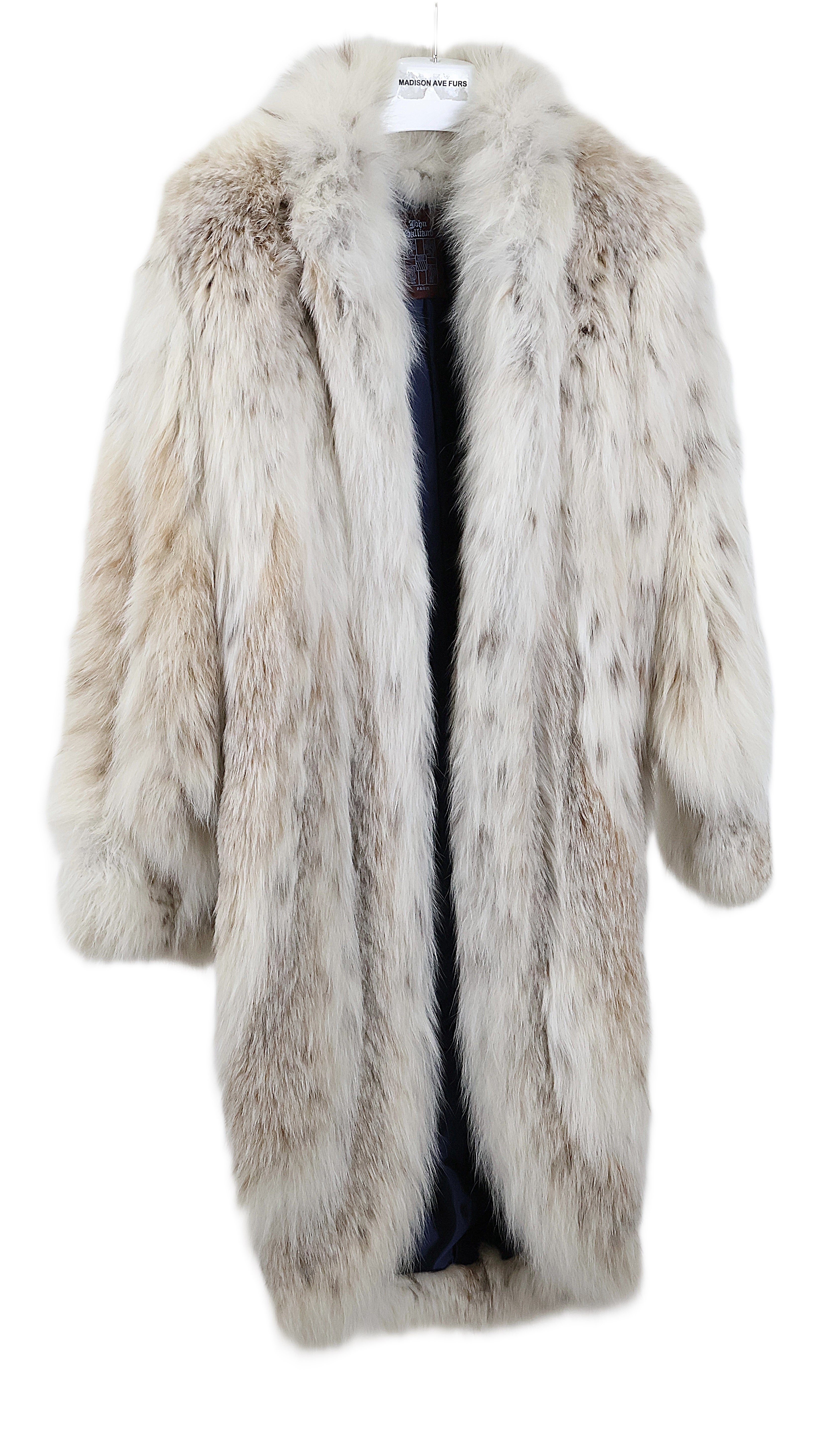PRE-OWNED JOHN GALLIANO RUSSIAN LYNX CACCOON COAT W/ BAT WING SLEEVES