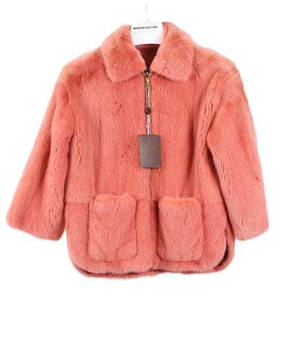 PRE-OWNED LOUIS VUITTON MINK ZIPPERED  JACKET REVERSIBLE TO RAINWEAR W/ WING COLLAR, PATCH POCKETS & STRAIGHT SLEEVES