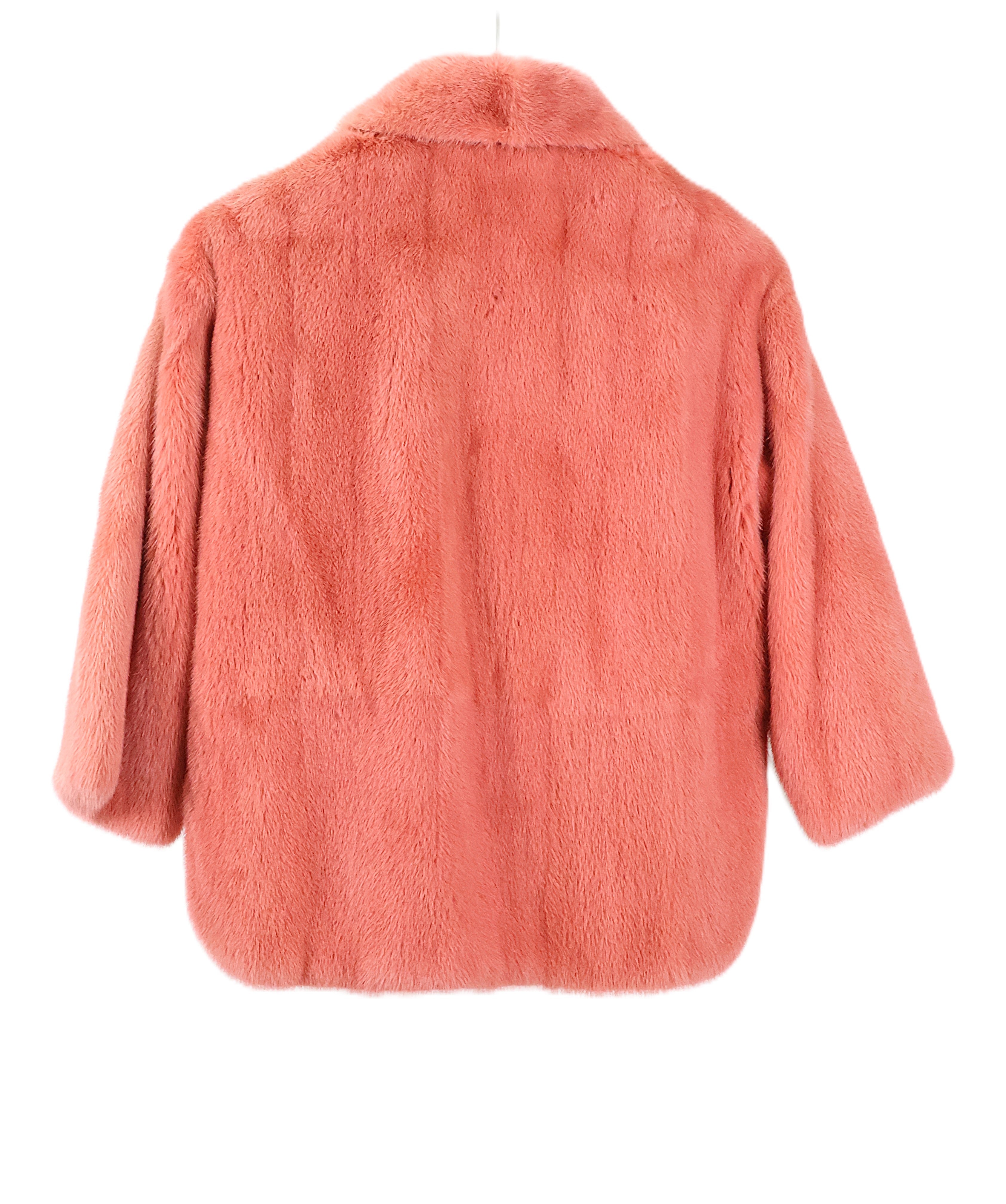 PRE-OWNED LOUIS VUITTON MINK ZIPPERED  JACKET REVERSIBLE TO RAINWEAR W/ WING COLLAR, PATCH POCKETS & STRAIGHT SLEEVES