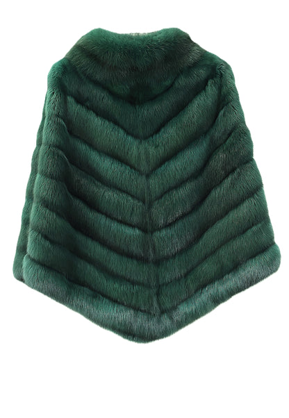 PRE-OWNED BISANG EMERALD GREEN DYRD RUSSIAN SABLE CHECRON PONCHO W/ SIDE SLITS