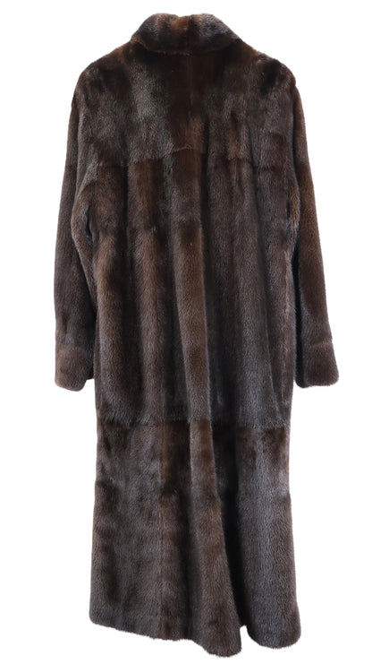 PRE-OWNED MAHOGANY MINK/ NAPA LEATHER REVERSIBLE COAT W/ WING COLLAR