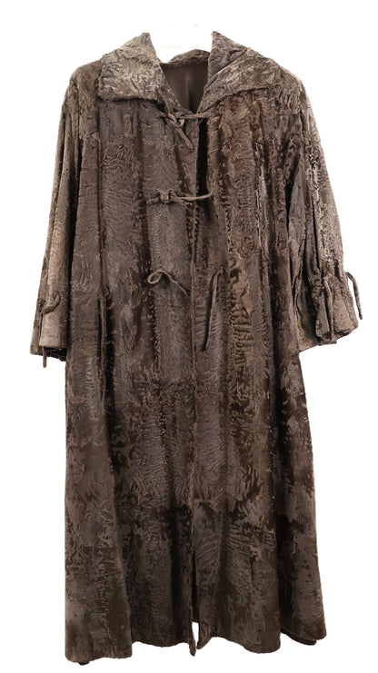PRE-OWNED BROWN RUSSIAN BROADTAIL KIMONO STYLE COAT W/ WING COLLAR
