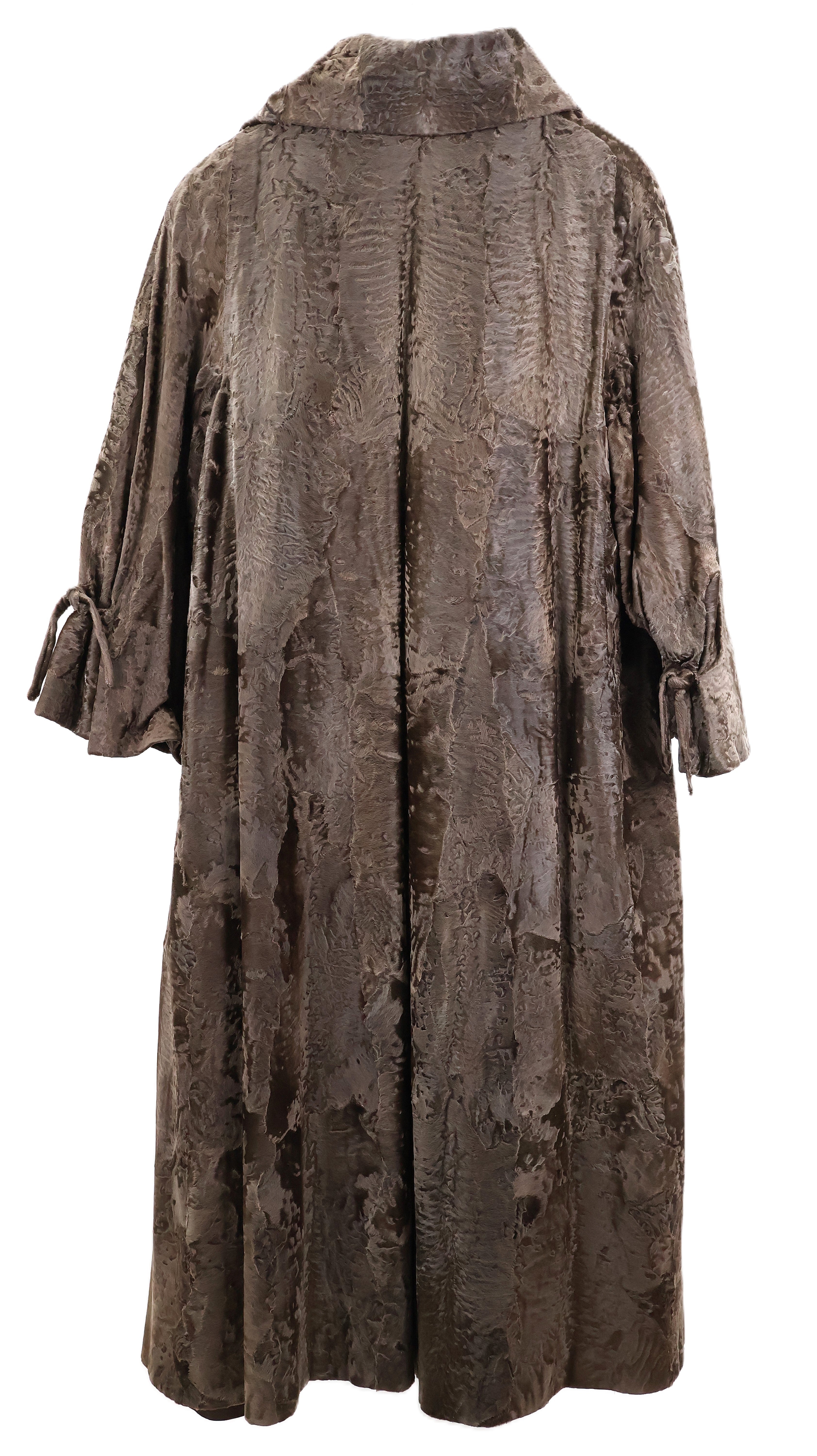PRE-OWNED BROWN RUSSIAN BROADTAIL KIMONO STYLE COAT W/ WING COLLAR