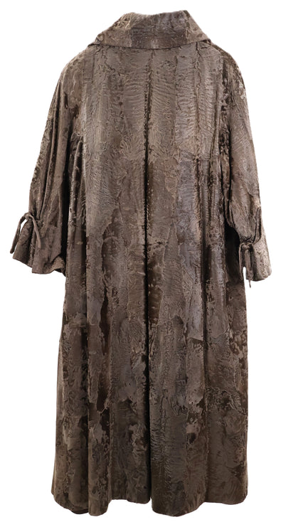 PRE-OWNED BROWN RUSSIAN BROADTAIL KIMONO STYLE COAT W/ WING COLLAR