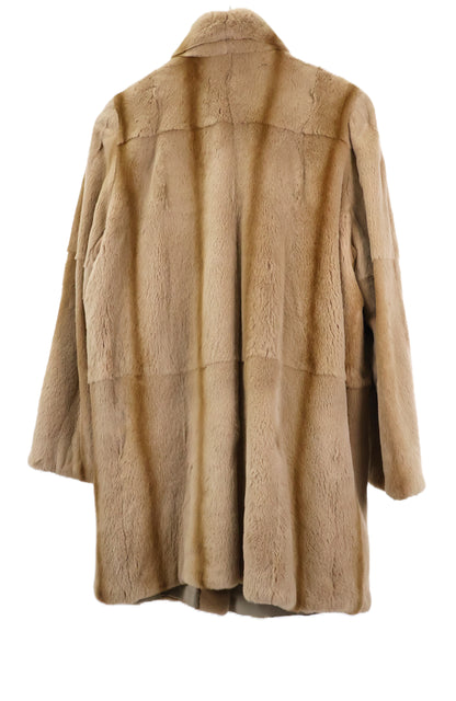 PRE-OWNED TAN DYED SHEARED MINK SKIN ON SKIN STROLLER REVERSIBLE TO TAFFETA W/ WING COLLAR