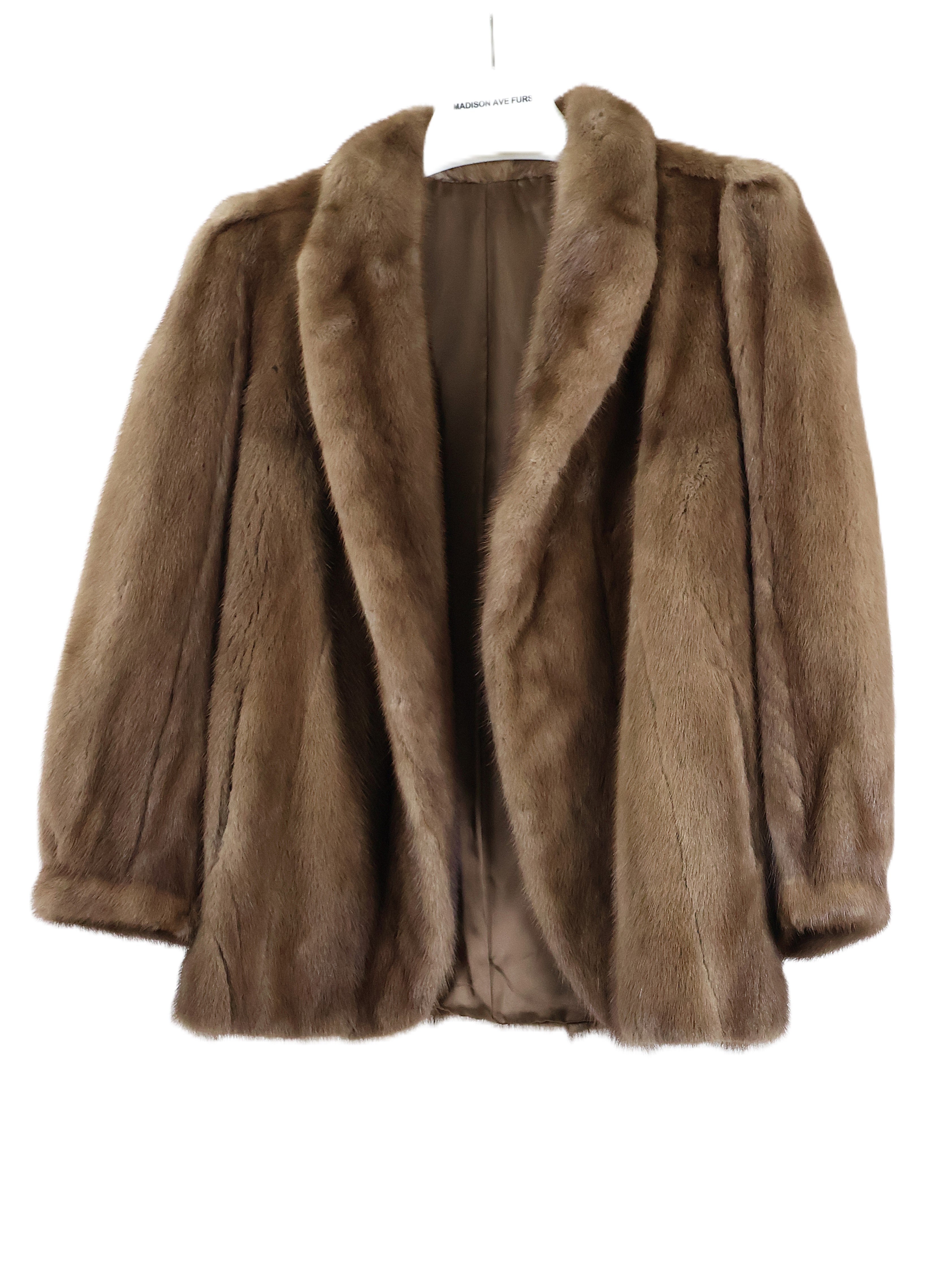PRE-OWNED PASTEL MINK JACKET W/ SHAWL COLLAR , BANDED CUFFS & CURVED HEM
