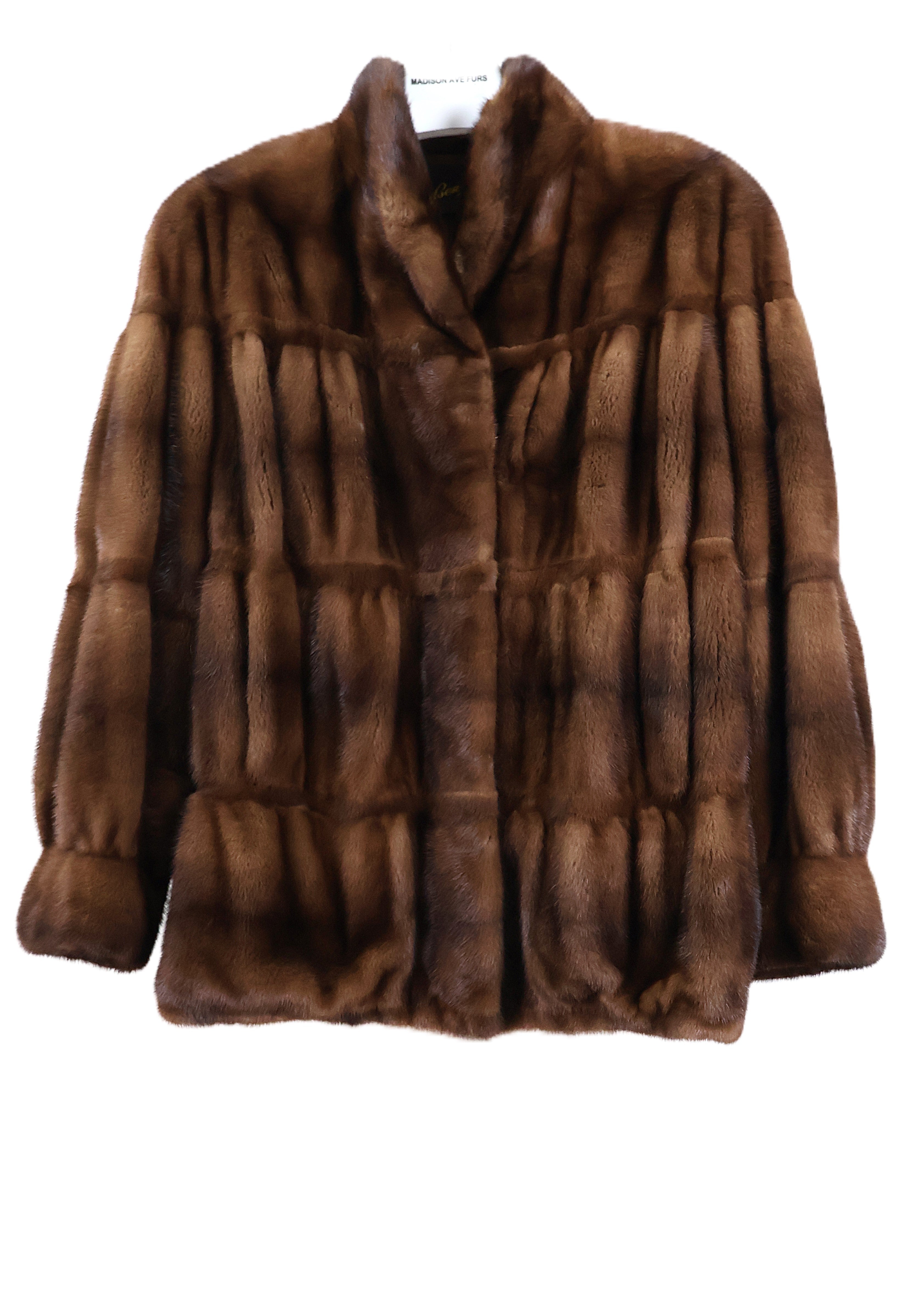 PRE-OWNED NATURAL DEMI BUFF HORIZONTAL MINK JACKET W/ WING COLLAR, BANDED CUFFS & ELASTIC HEM