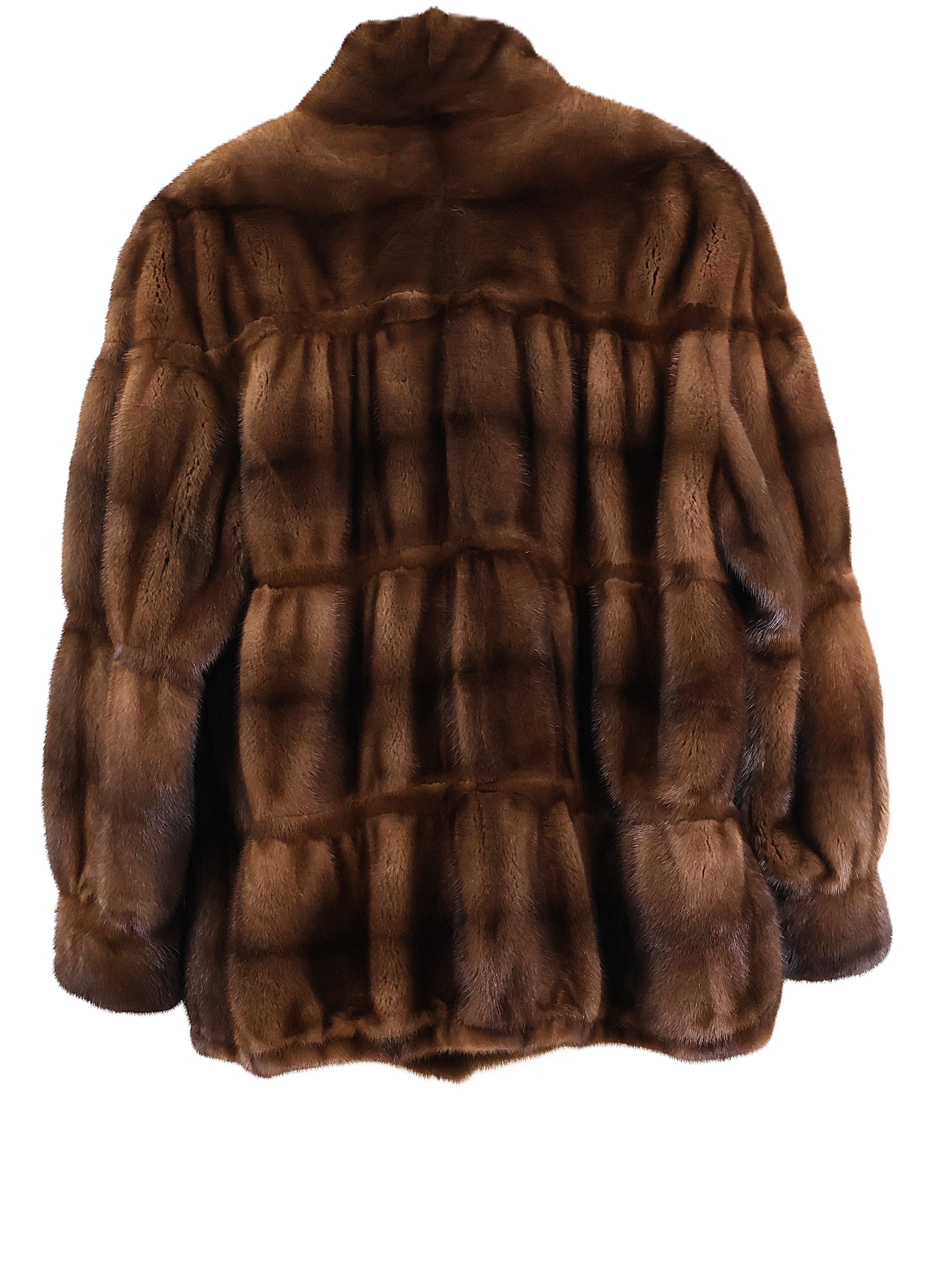 PRE-OWNED NATURAL DEMI BUFF HORIZONTAL MINK JACKET W/ WING COLLAR, BANDED CUFFS & ELASTIC HEM