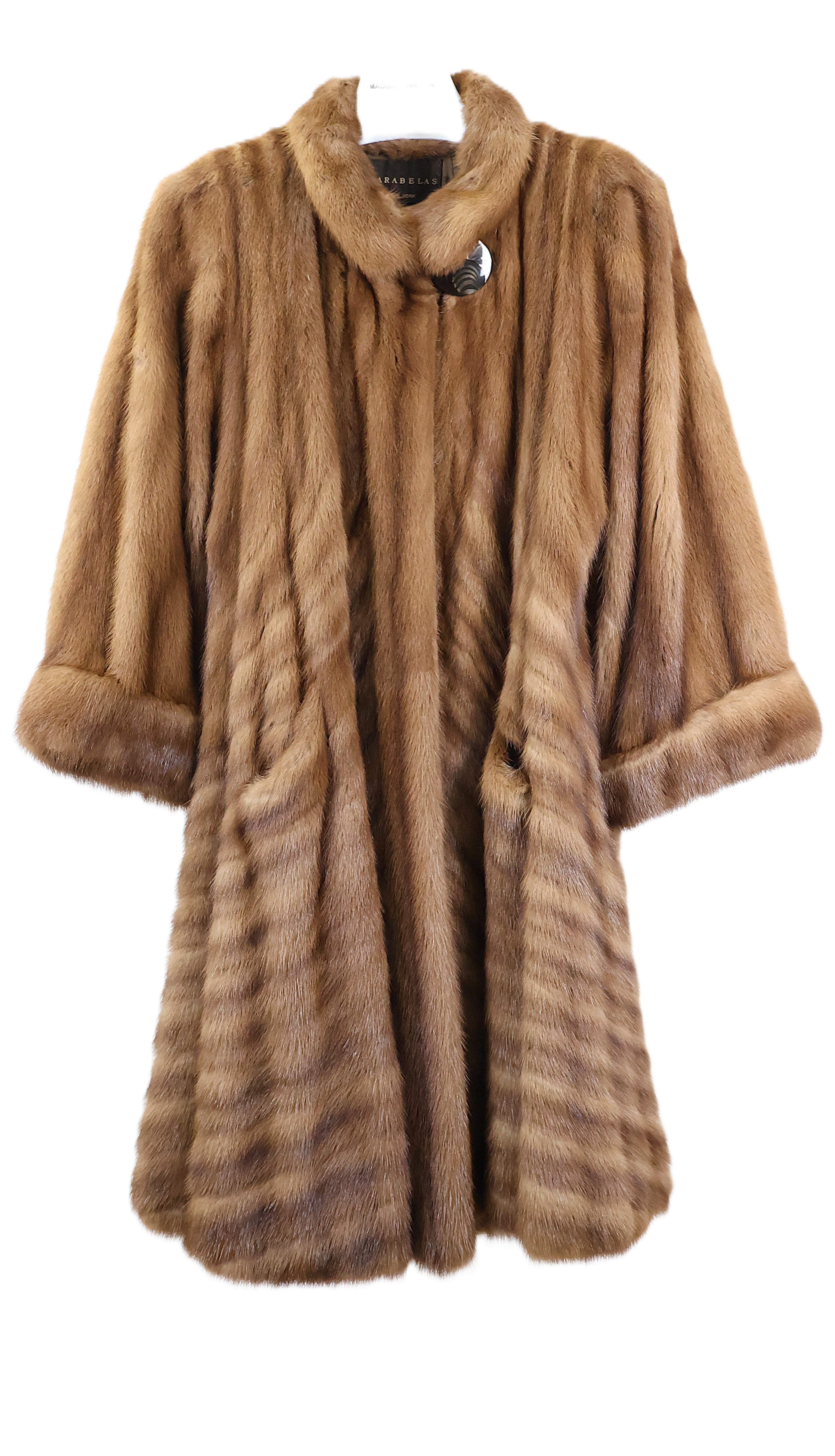 PRE-OWNED WILD TYPE MINK SWING DIRECTIONAL 7/8 COAT W/ WING COLLAR  & TURN BACK CUFFS