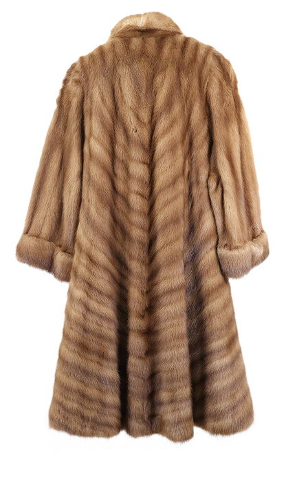 PRE-OWNED WILD TYPE MINK SWING DIRECTIONAL 7/8 COAT W/ WING COLLAR  & TURN BACK CUFFS