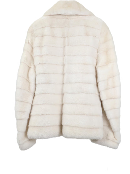 NEW WHITE MINK HORIZONTAL JACKET W/ CROSS CUT SHAWL COLLAR & STRAIGHT SLEEVES