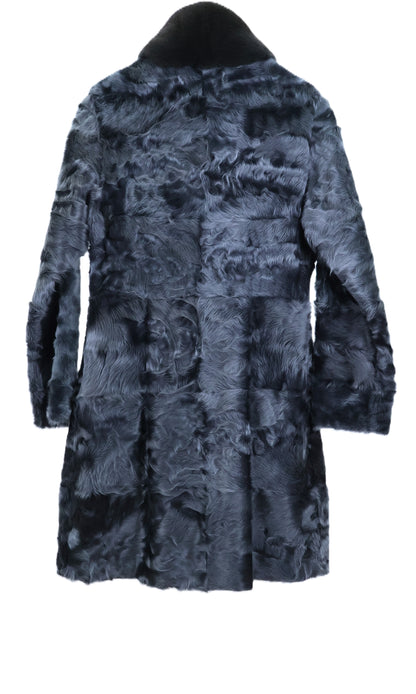 NEW DYED SMOKEY BLUE LAMB STROLLER W/ DYED MINK STAND COLLAR, STRAIGHT SLEEVES & 2-WAY ZIPPER