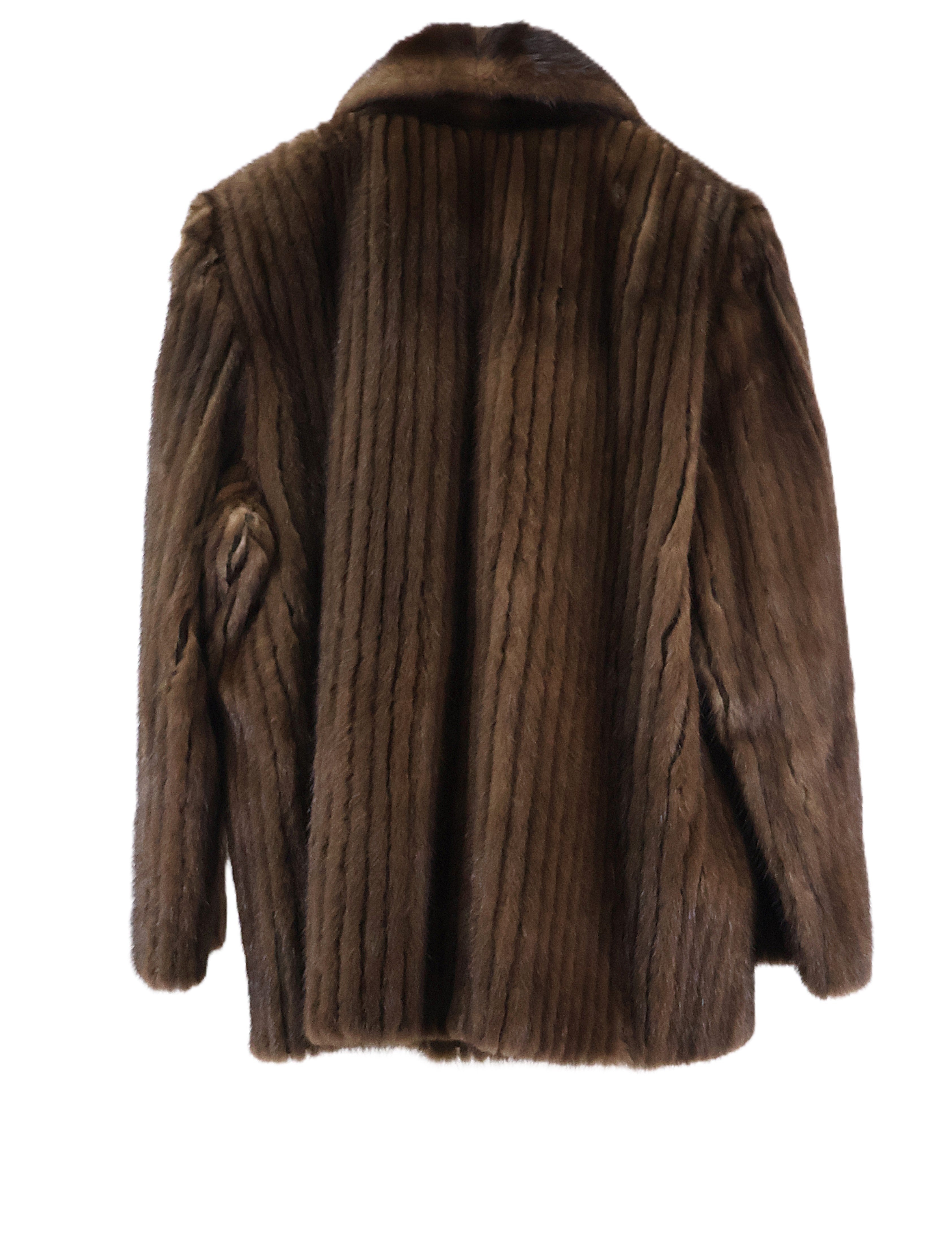 PRE-OWNED DEMI BUFF RIBBED MINK JACKET W/ LONG HAIR MINK NOTCH COLLAR & STRAIGHT SLEEVES