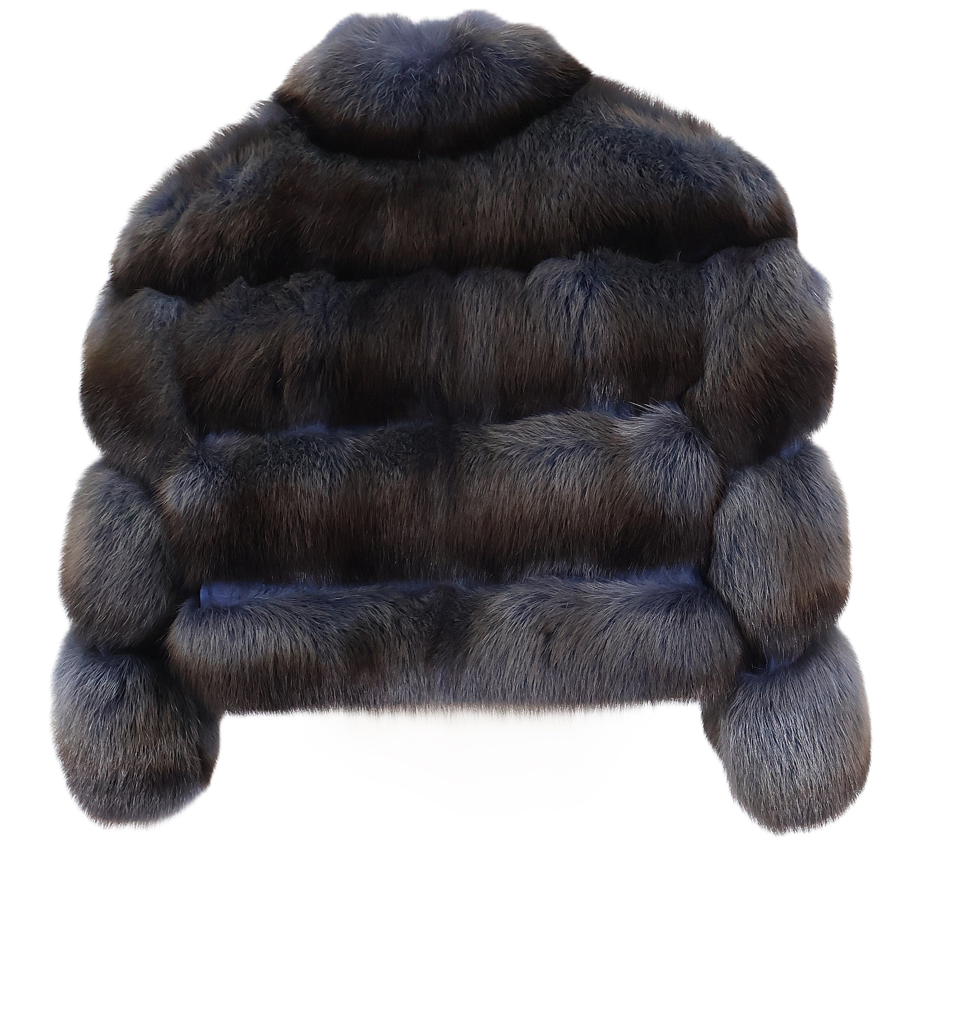 PRE-OWNED BLUE/BROWN DYED HORIZONTAL SABLE BOLERO W/ STAND COLLAR