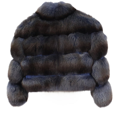 PRE-OWNED BLUE/BROWN DYED HORIZONTAL SABLE BOLERO W/ STAND COLLAR