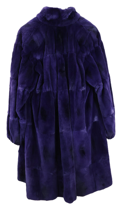 PRE-OWNED ZUKI PURPLE DYED MUSKRAT SWING W/ WING COLLAR & ELASTIC SLEEVE FINISH