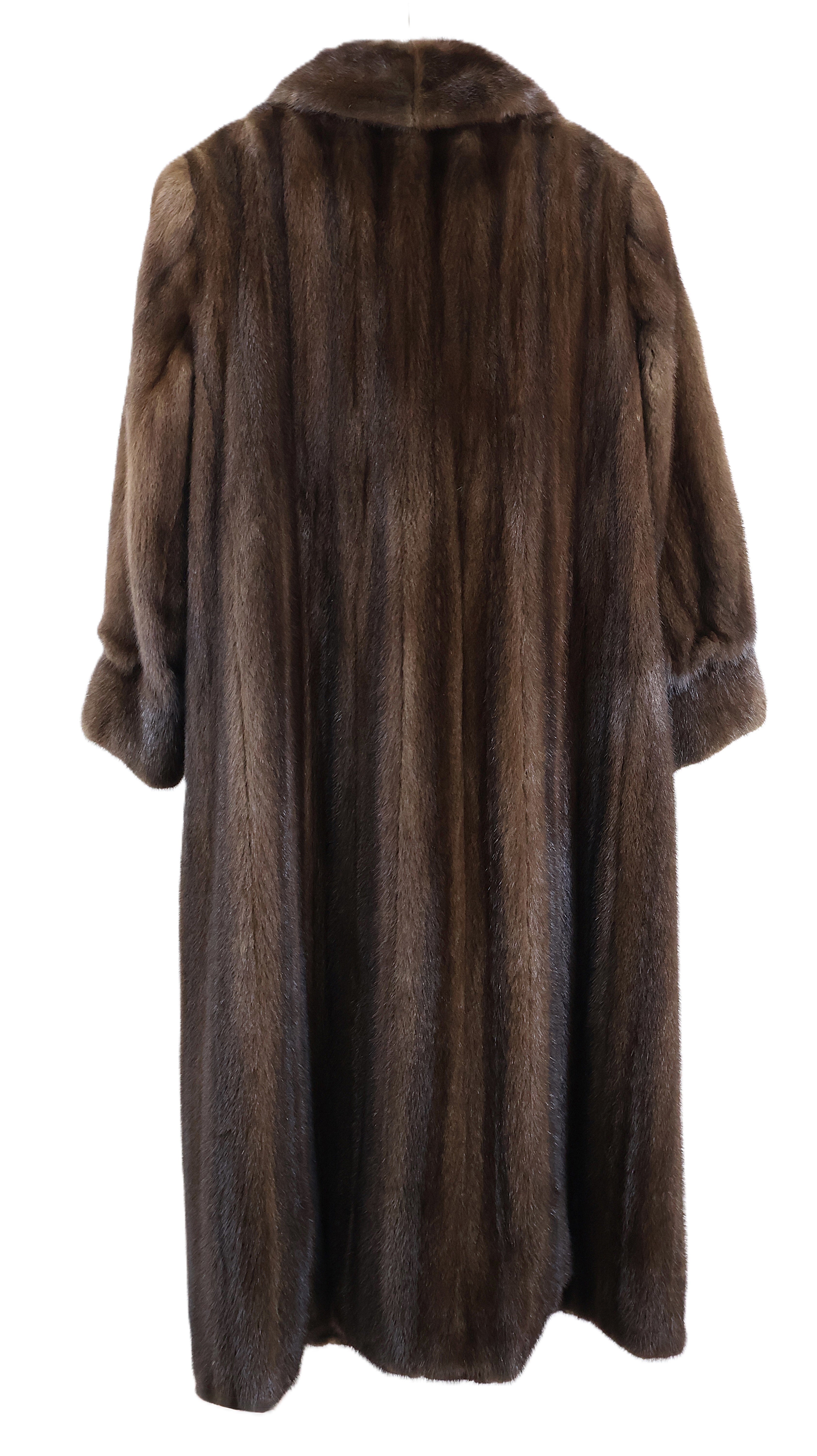 PRE-OWNED NATURAL DEMI BUFF MINK COAT W/ SHAWL COLLAR & BANDED CUFFS
