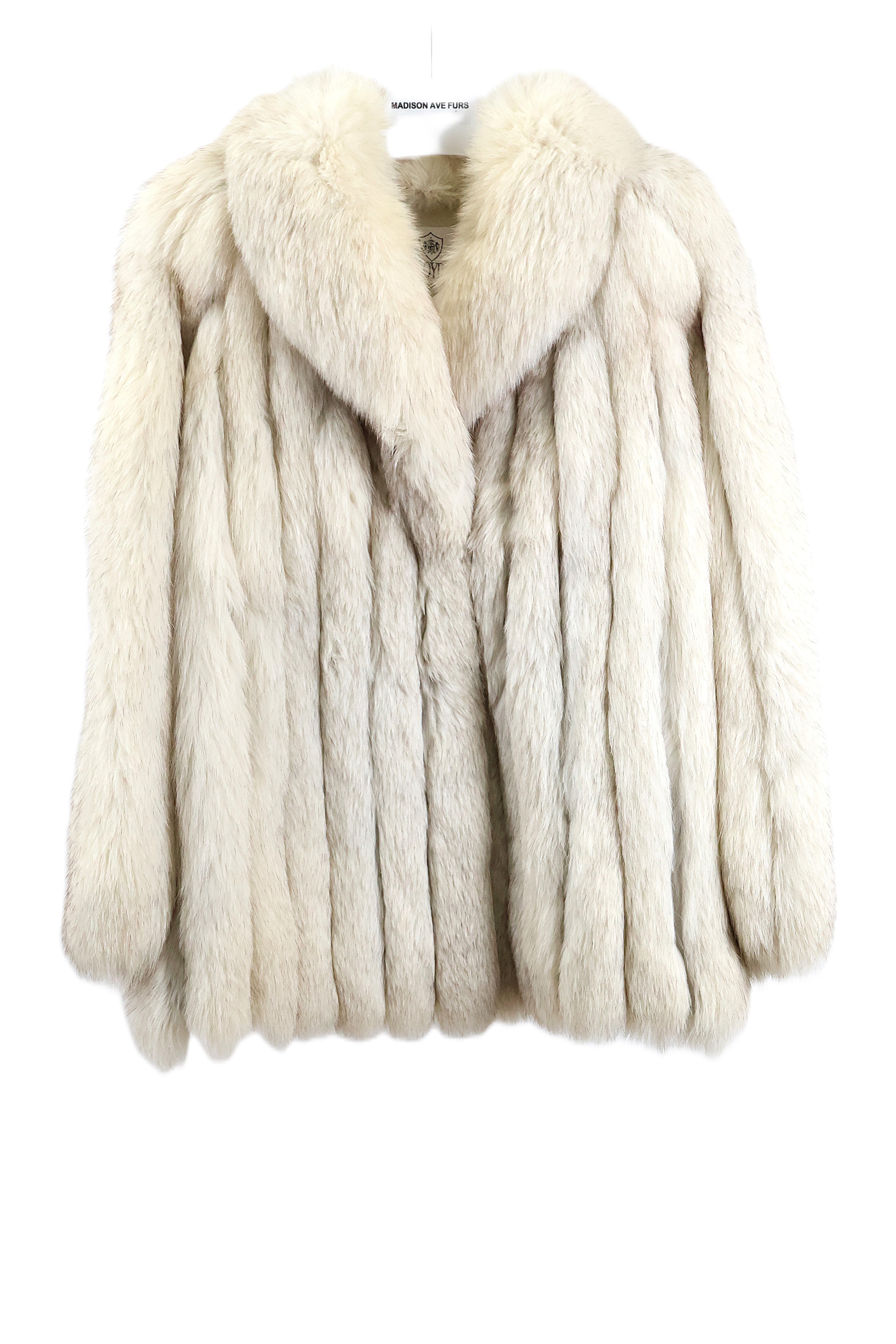 PRE-OWNED BLUE FOX JACKET W/ SHAWL COLLAR & STRAIGHT SLEEVES