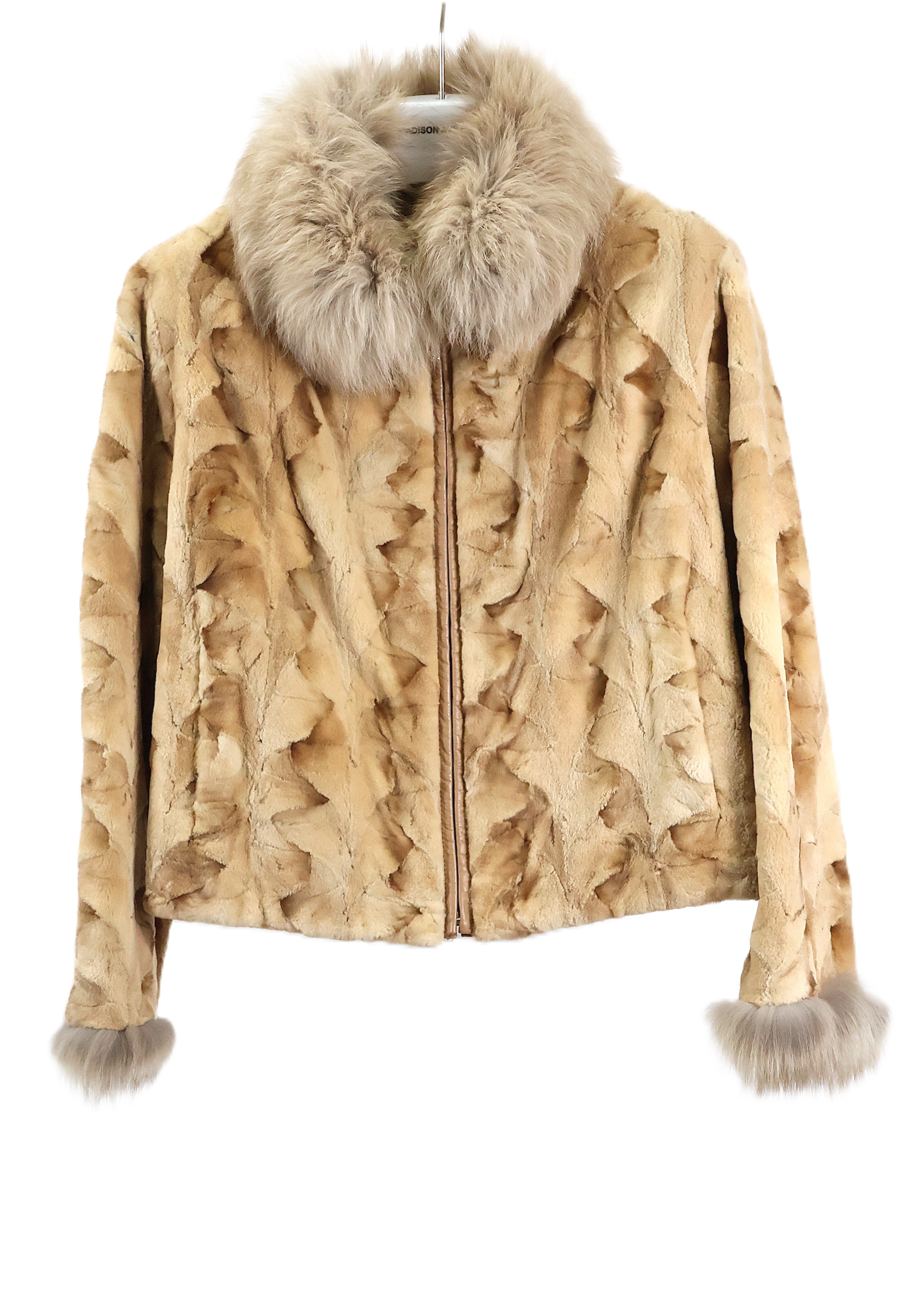 PRE-OWNED BLEACHED SHEARED MINK SECTION JACKET W/ FOX STAND COLLAR & CUFFS