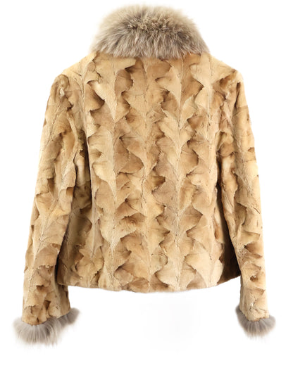 PRE-OWNED BLEACHED SHEARED MINK SECTION JACKET W/ FOX STAND COLLAR & CUFFS
