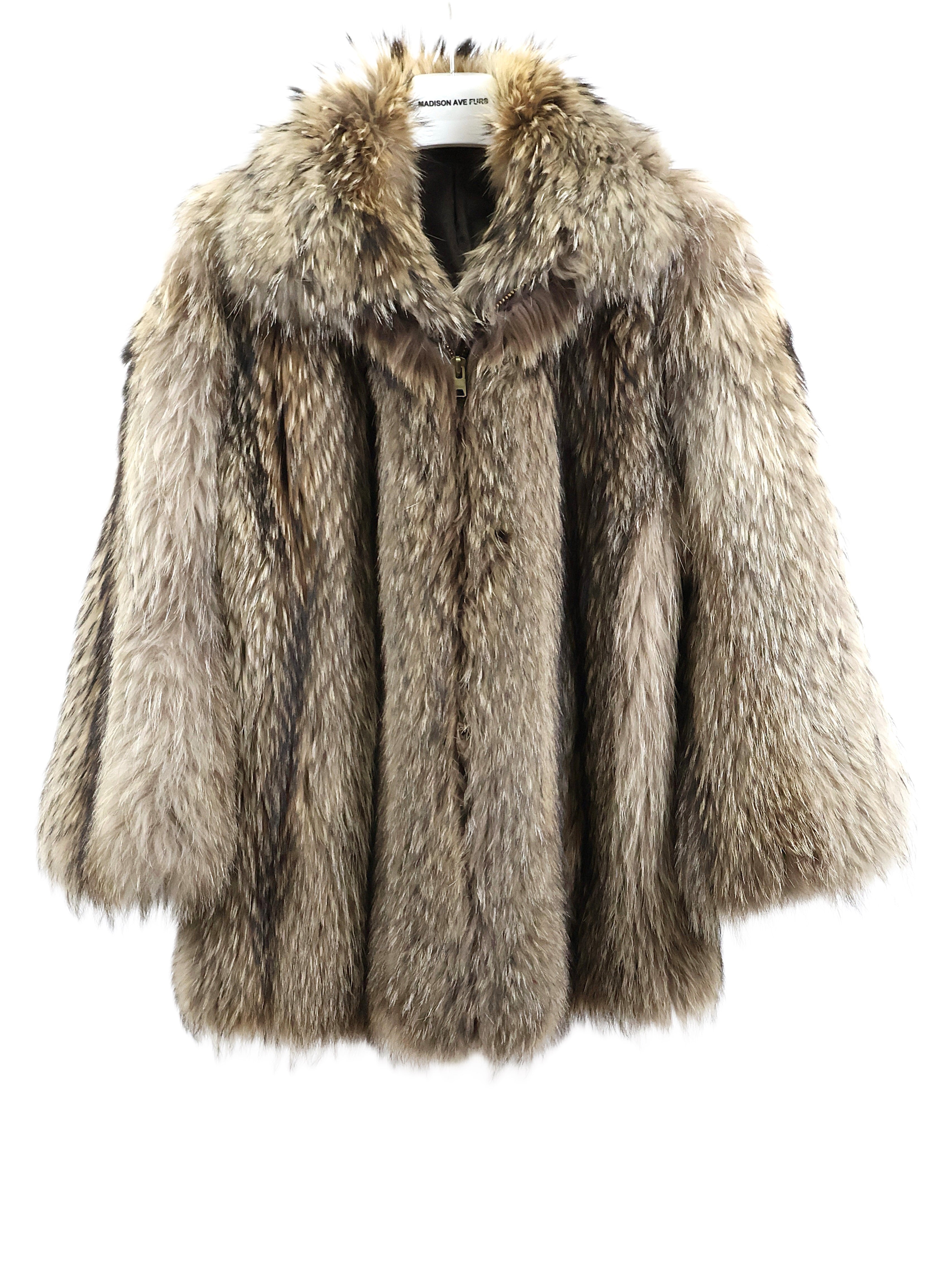 PRE-OWNED FINN RACCOON BOMBER JACKET W/WING COLLAR & STRAIGHT SLEEVES
