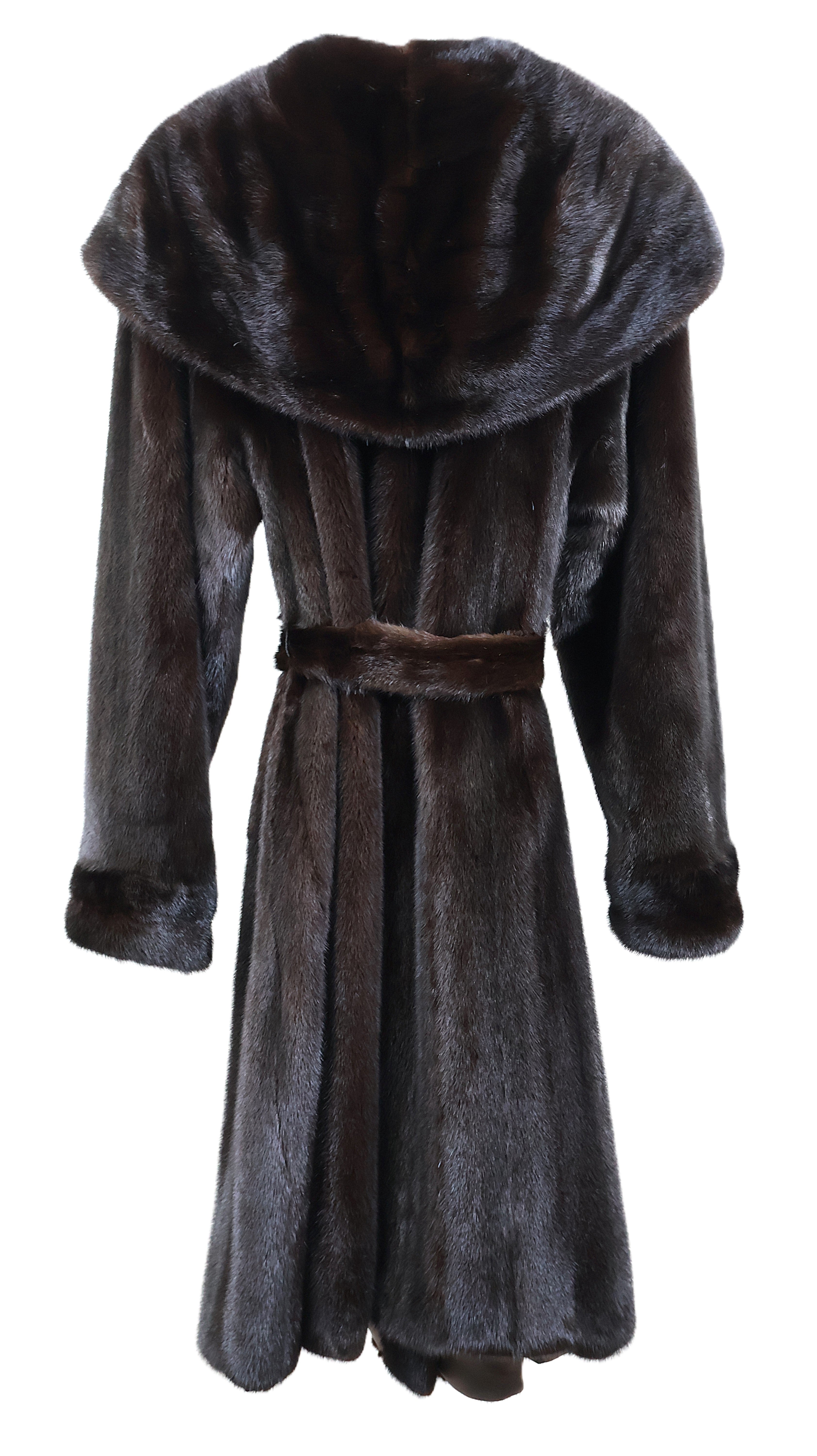 PRE-OWNED RANCH MINK SWING COAT W/ PORTRAIT COLLAR, STRAIGHT SLEEVE & WRAP BELT