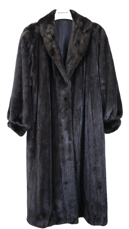 PRE-OWNED NATURAL RANCH MINK COAT W/ SHAWL COLLAR & BANDED CUFFS